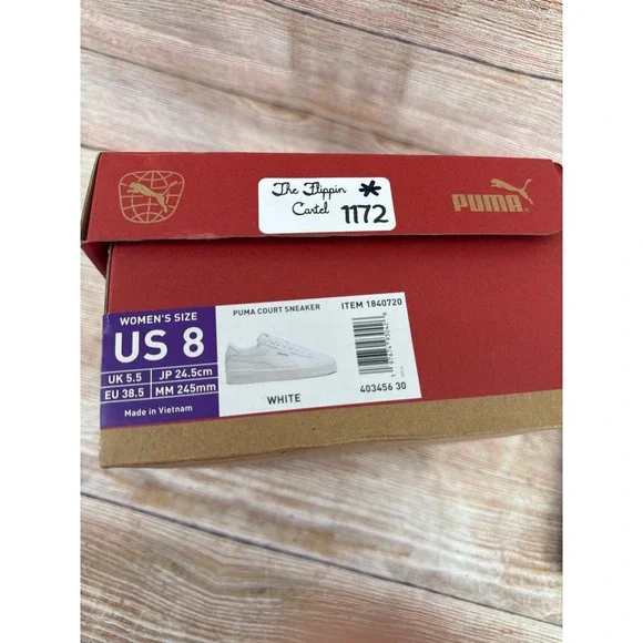 Puma Court Sneaker White Leather Platform Womens 8 Gold Logo 403456 30 NEW - Picture 8 of 8